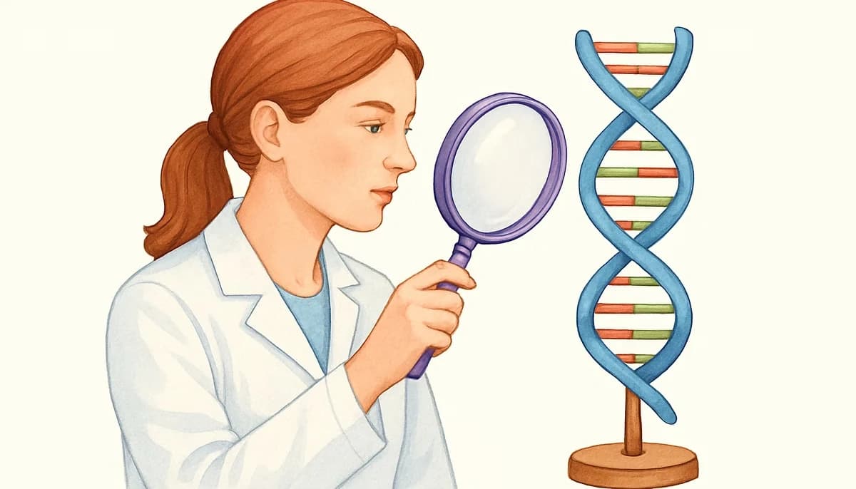 Médica examinando elementos relacionados à genética capilar